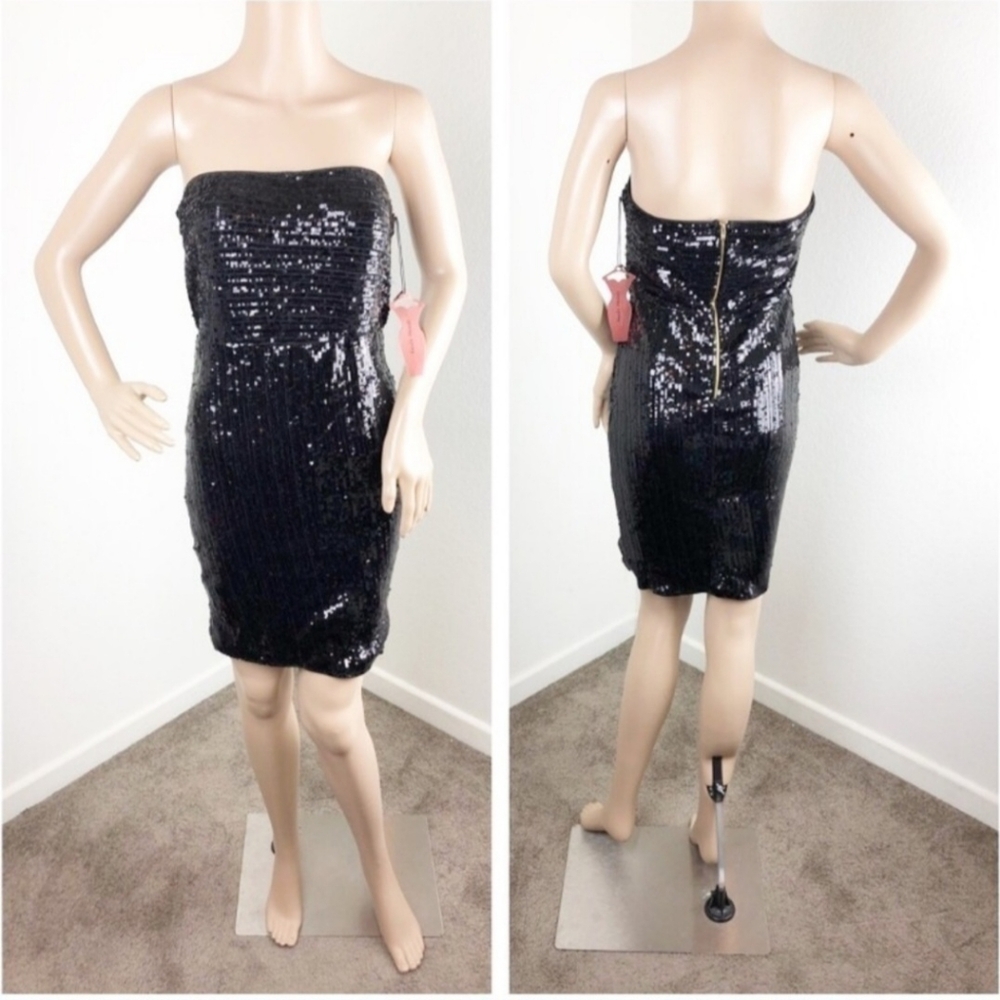 NEW Haute Monde black sequin strapless mini dress